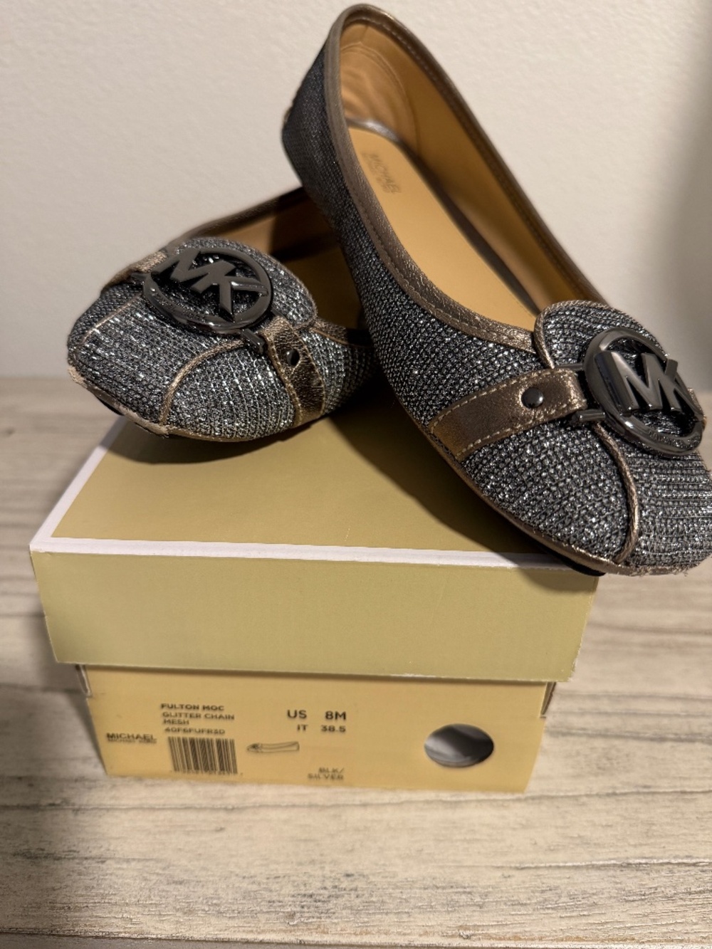 Michael Kors Fulton Moc, Glitter Chain Mesh, Size 8M